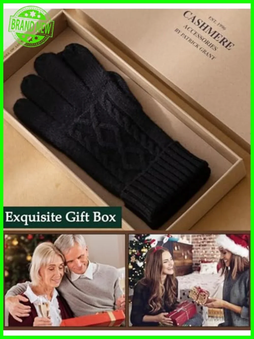 100% Cashmere Touchscreen Gloves for Women with Long Ribbed Cuff